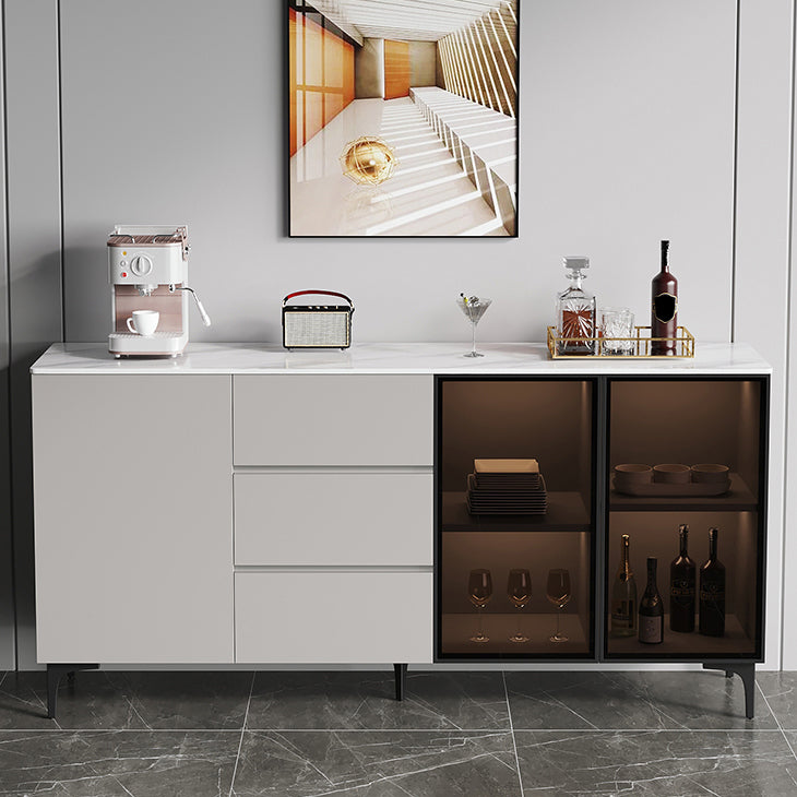 Modern Engineered Wood Sideboard Cabinet 35.4" H Credenza with LED Lights