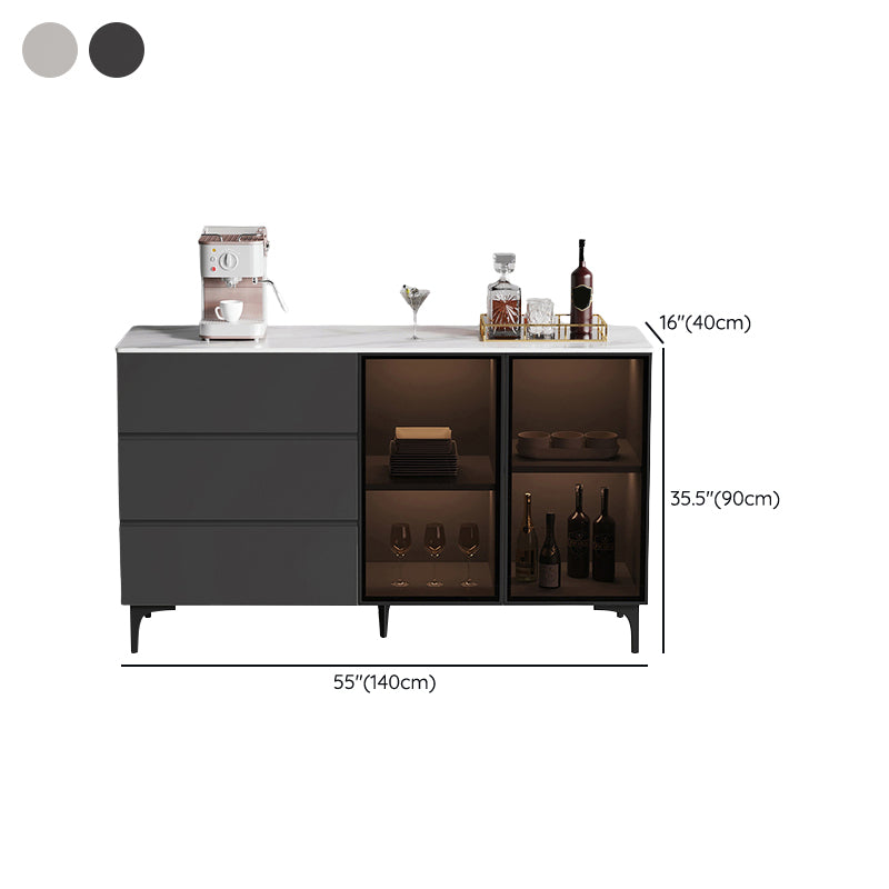 Modern Engineered Wood Sideboard Cabinet 35.4" H Credenza with LED Lights