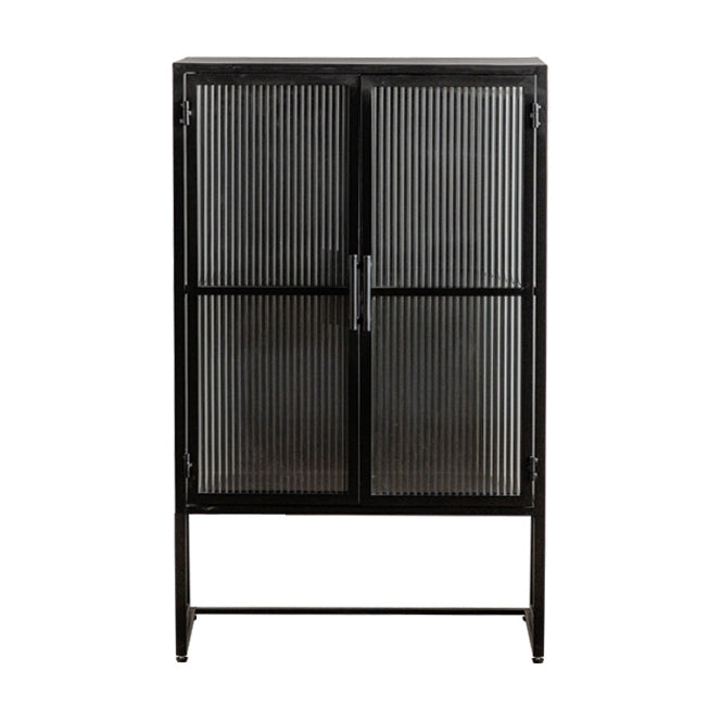 Contemporary Glass Doors Credenza Metal Buffet Table for Living Room