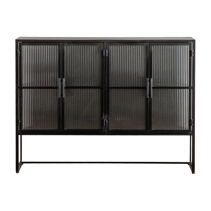 Contemporary Glass Doors Credenza Metal Buffet Table for Living Room