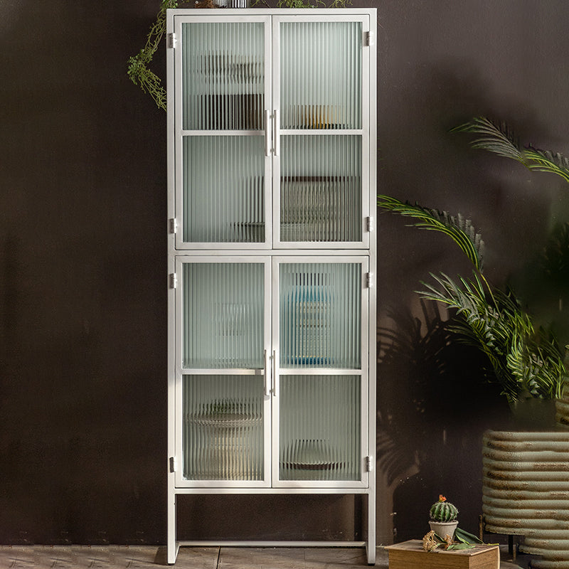 Contemporary Glass Doors Credenza Metal Buffet Table for Living Room