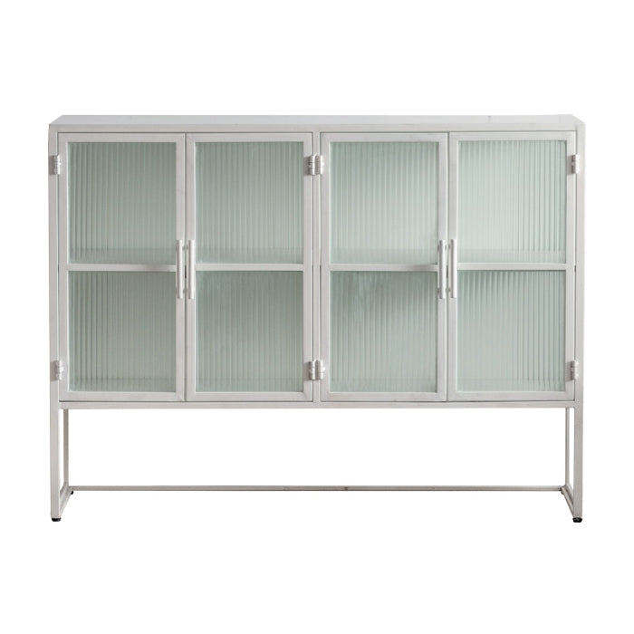 Contemporary Glass Doors Credenza Metal Buffet Table for Living Room