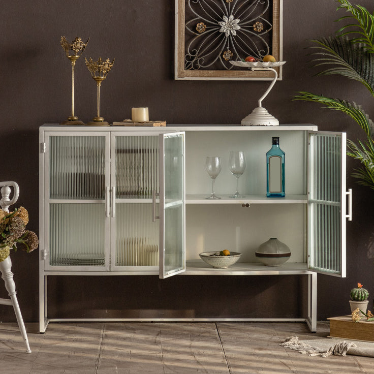 Contemporary Glass Doors Credenza Metal Buffet Table for Living Room