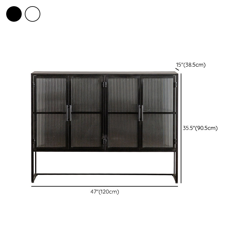 Contemporary Glass Doors Credenza Metal Buffet Table for Living Room