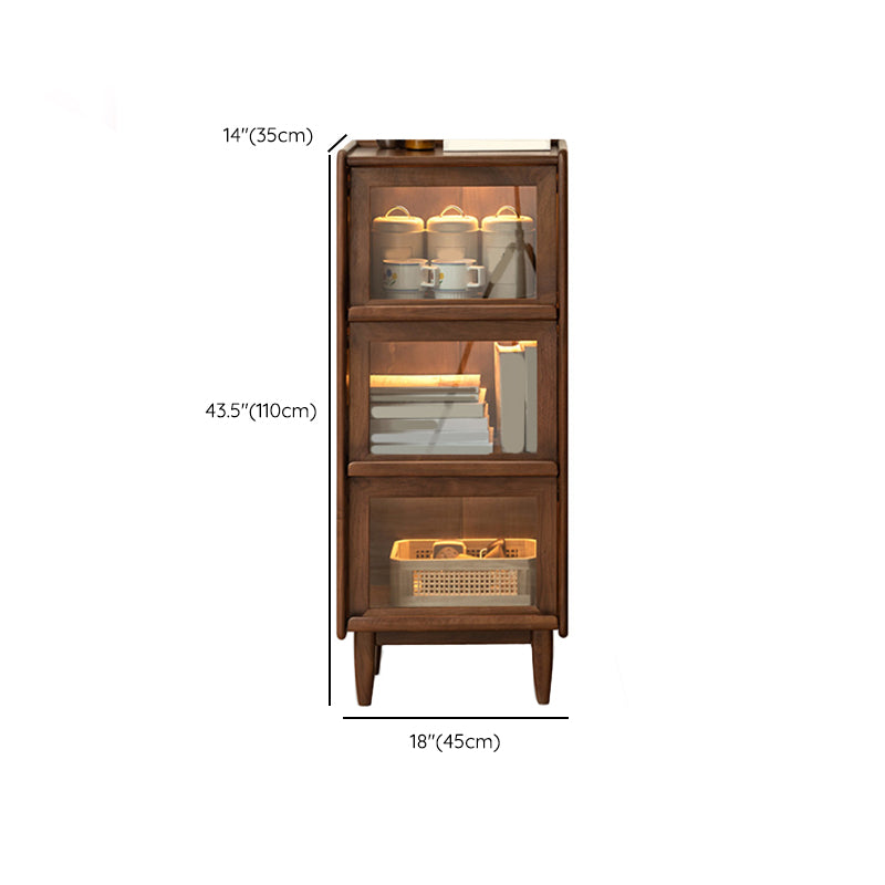 Brown Solid Wood Curio Cabinet Modern Glass Doors with Lighting