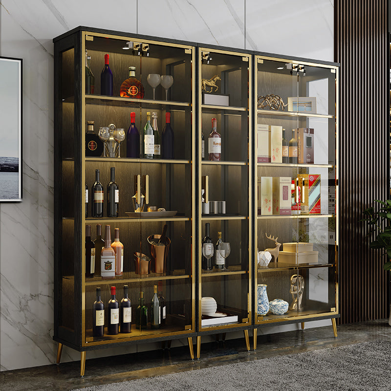 Modern Oak Wood Kitchen Wine Holder with Glass Storage Cabinet