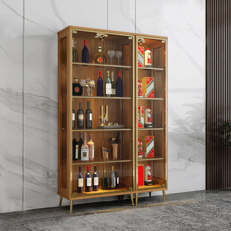 Modern Oak Wood Kitchen Wine Holder with Glass Storage Cabinet