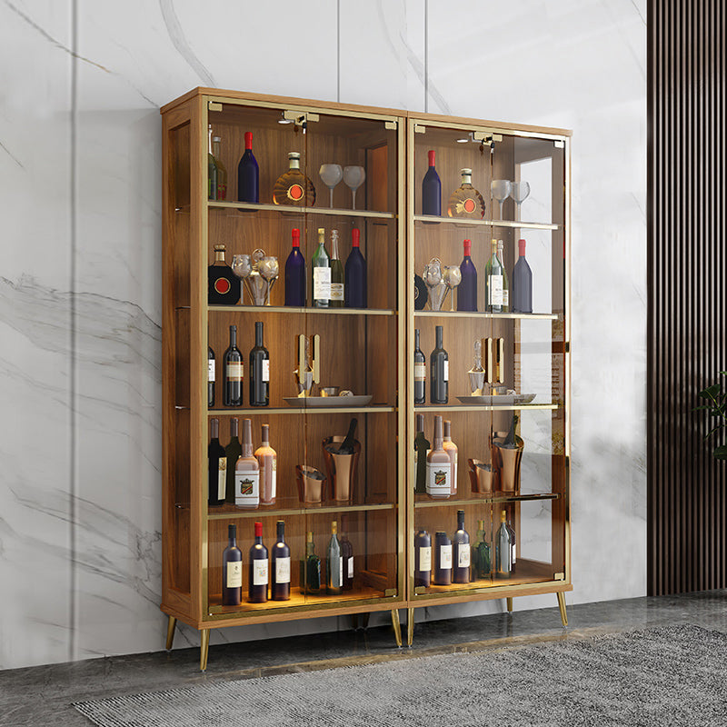 Modern Oak Wood Kitchen Wine Holder with Glass Storage Cabinet