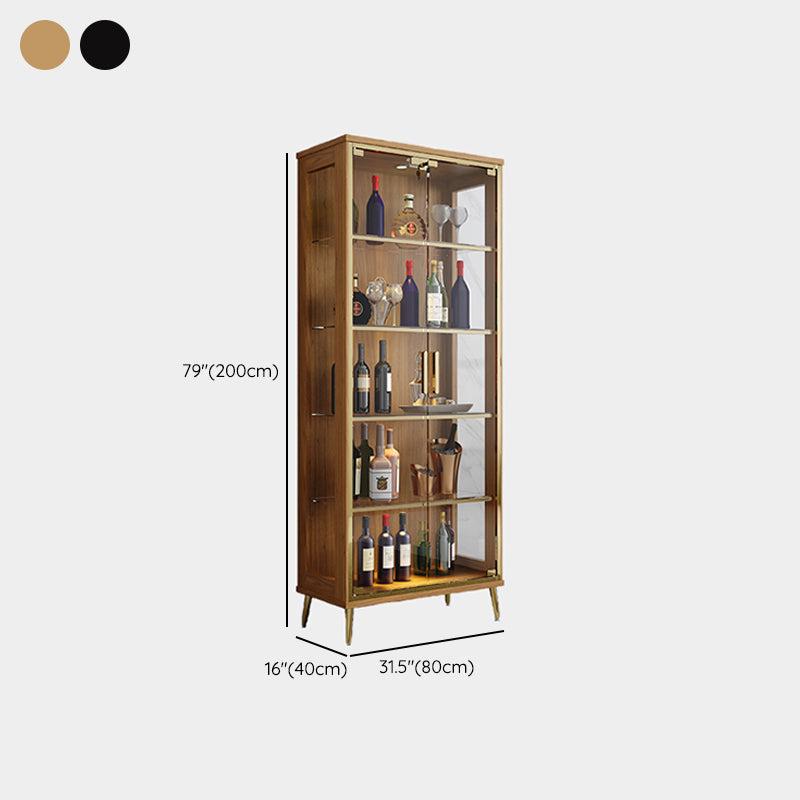 Modern Oak Wood Kitchen Wine Holder with Glass Storage Cabinet