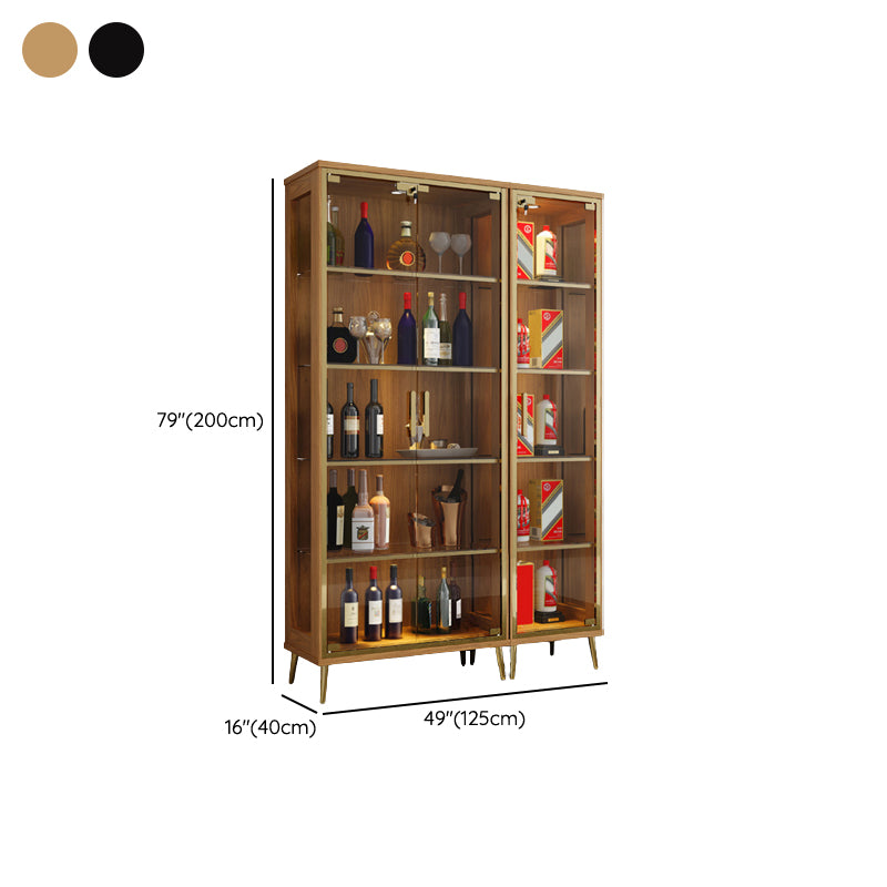 Modern Oak Wood Kitchen Wine Holder with Glass Storage Cabinet