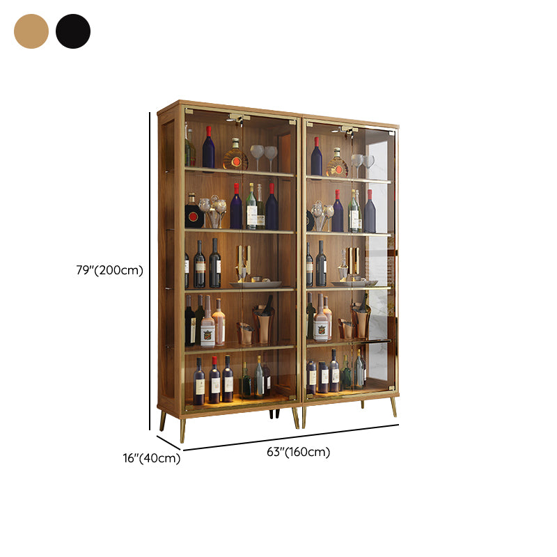 Modern Oak Wood Kitchen Wine Holder with Glass Storage Cabinet