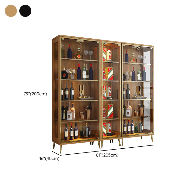 Modern Oak Wood Kitchen Wine Holder with Glass Storage Cabinet