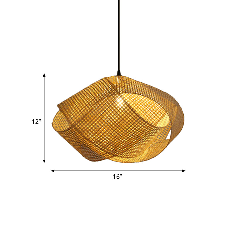 Asian Hand-Worked Hanging Pendant Light Rattan 16"/19.5" W 1 Light Indoor Ceiling Light with Twist Design in Beige