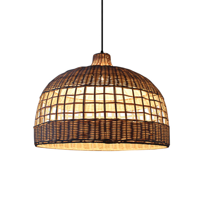 Plafond en dôme brun Light Light Rustic Woven Rattan 1-Light Pendant Lamp For Cafe Restaurant