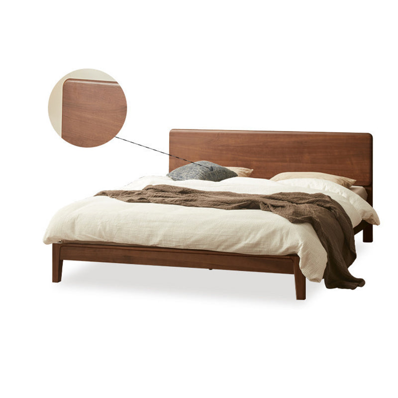 Solid Wood Standard Bed in Brown Panel Bed with Rectangular Headboard