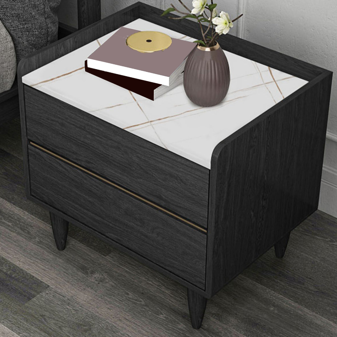 Contemporary Bed Nightstand Drawer Storage Night Table for Bedroom