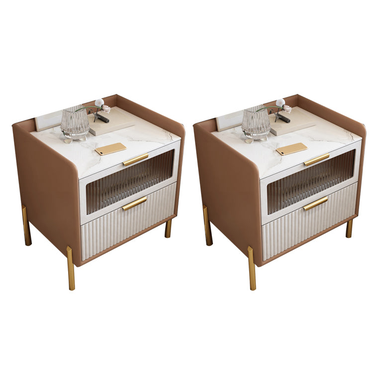 Glam Pine Wood Accent Table Nightstand Drawers Included with Legs