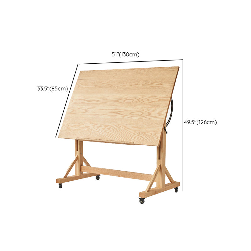 Adjustable Angle Drafting Table Solid Wood Standing Desk with Caster Wheels