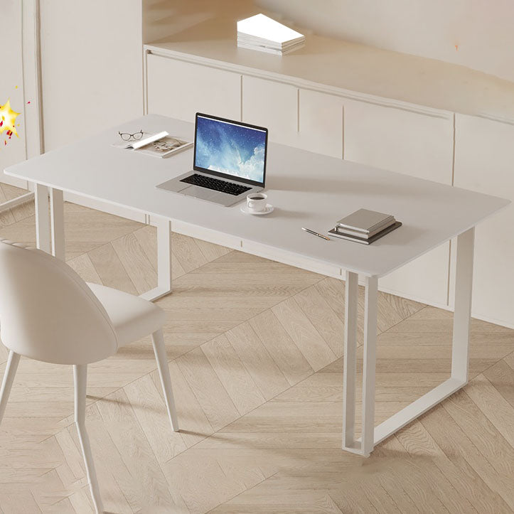 Rectangular Shaped Office Laptop Table Stone Writing Desk in White