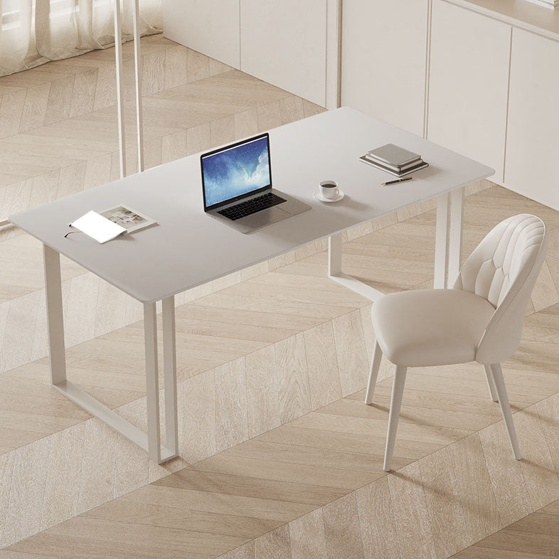 Rectangular Shaped Office Laptop Table Stone Writing Desk in White