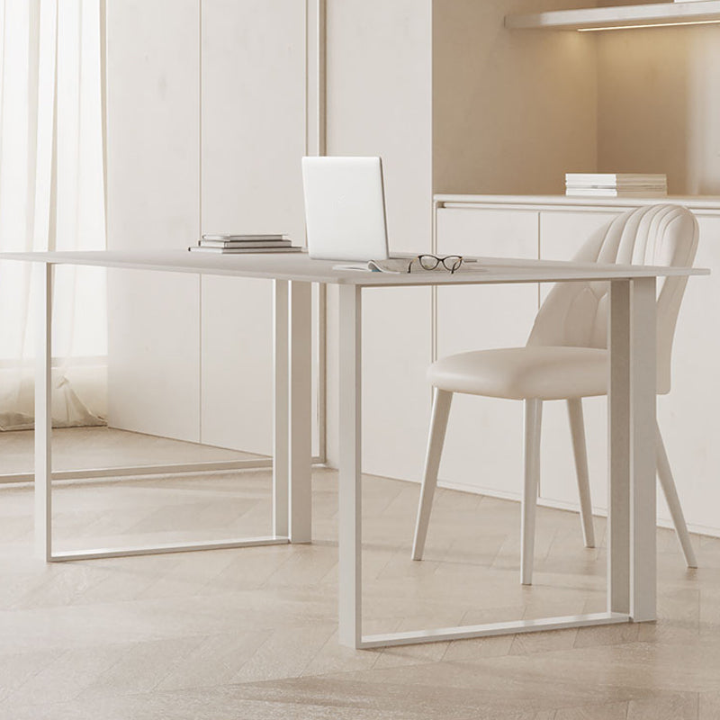 Rectangular Shaped Office Laptop Table Stone Writing Desk in White