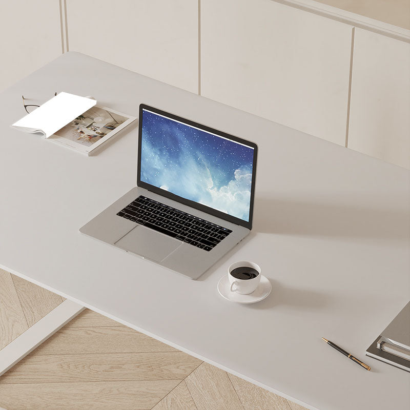 Rectangular Shaped Office Laptop Table Stone Writing Desk in White