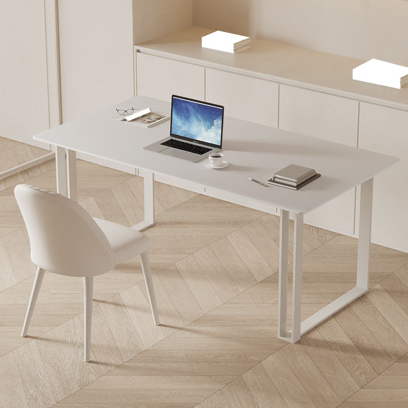 Rectangular Shaped Office Laptop Table Stone Writing Desk in White