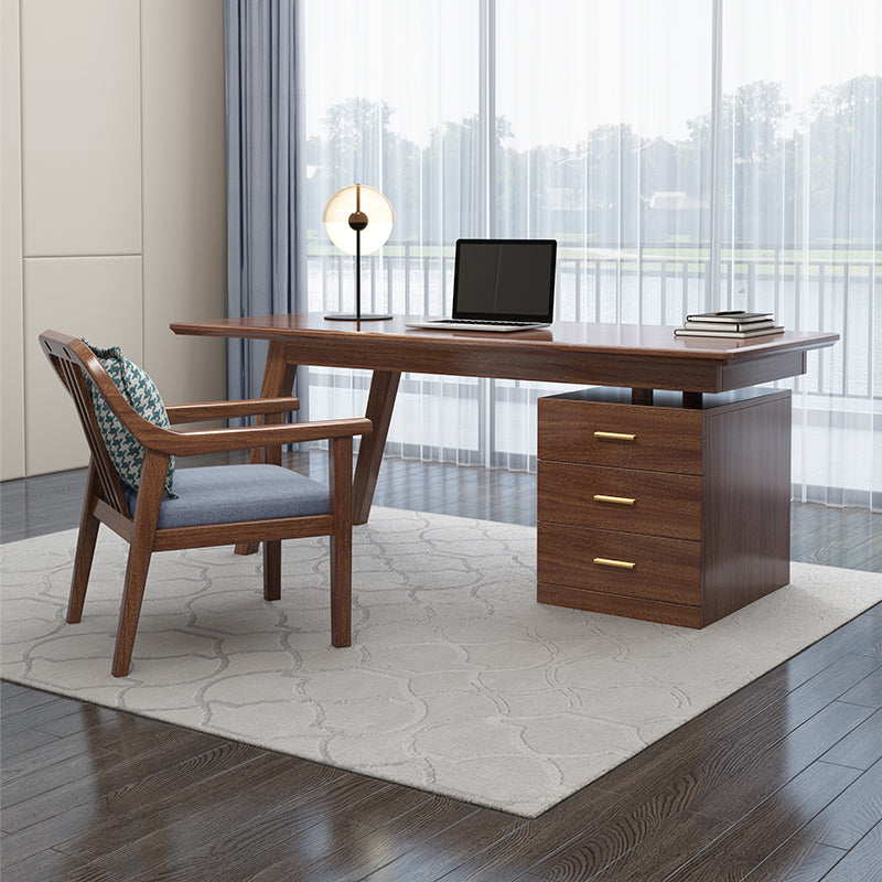 Walnut Brown Bedroom Computer Desk Modern Style Rectangular with 3 Drawers