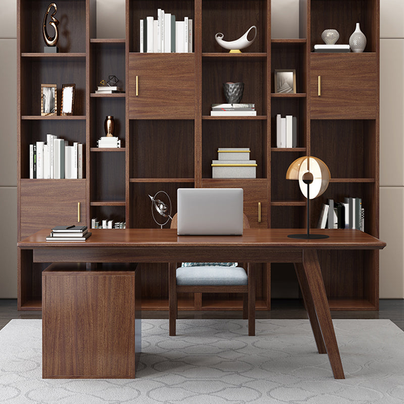 Walnut Brown Bedroom Computer Desk Modern Style Rectangular with 3 Drawers