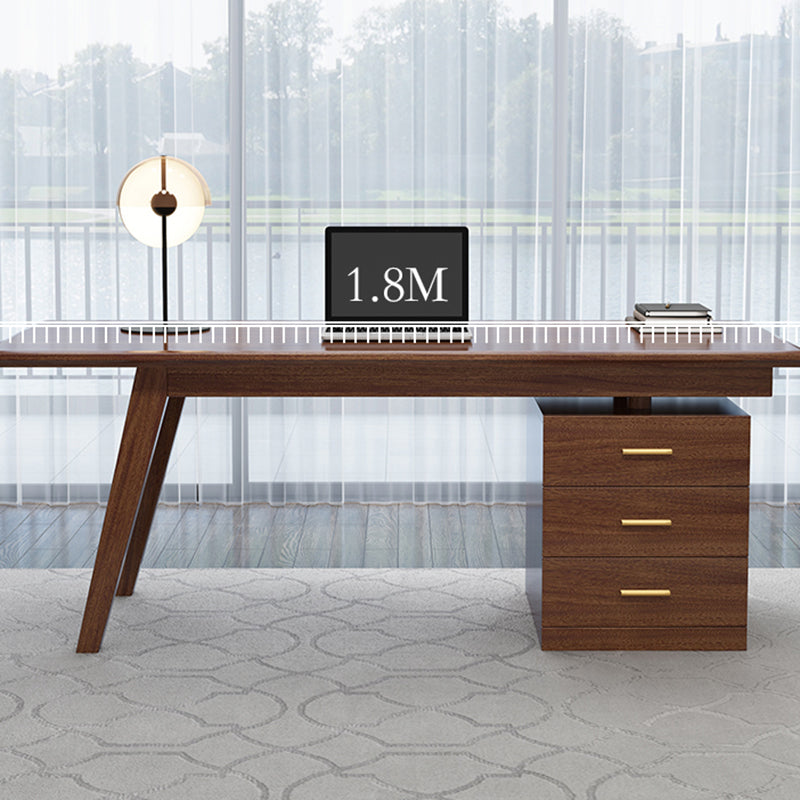 Walnut Brown Bedroom Computer Desk Modern Style Rectangular with 3 Drawers