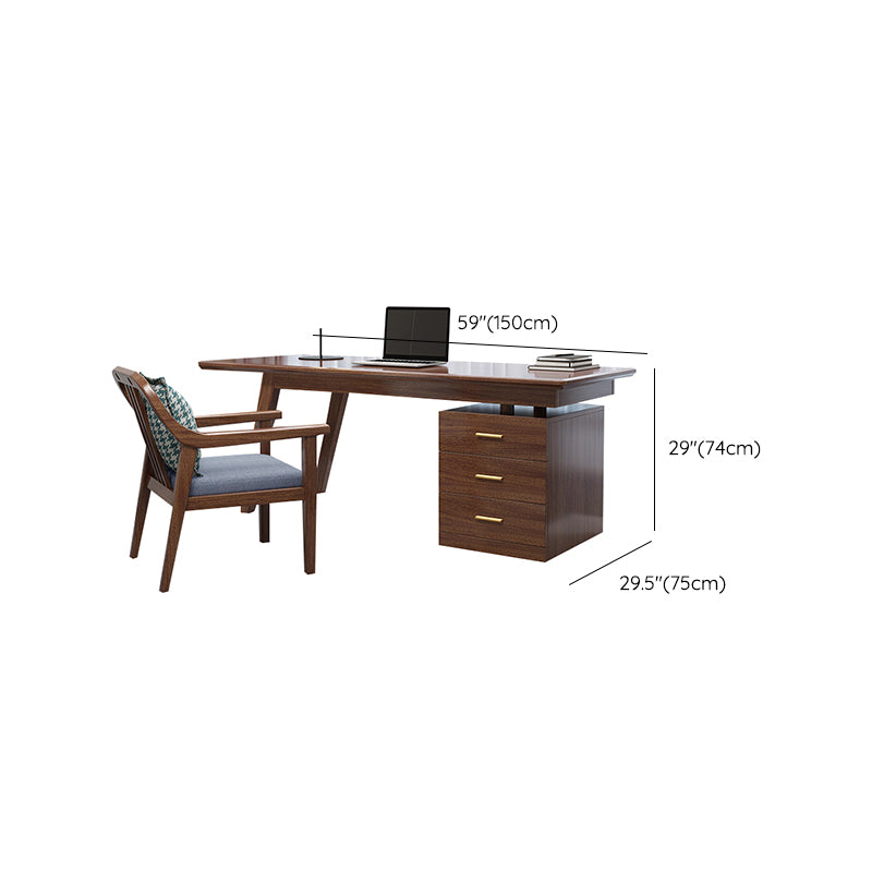 Walnut Brown Bedroom Computer Desk Modern Style Rectangular with 3 Drawers