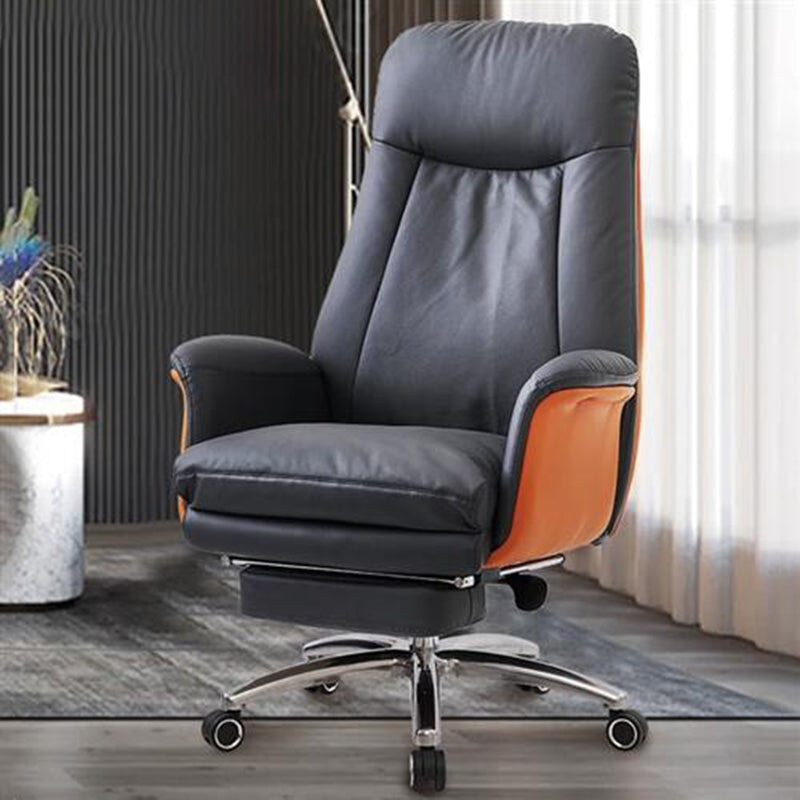 Modern Armless Office Chair Leather Tilt Mechanism Ergonomic Desk Chair with Wheels