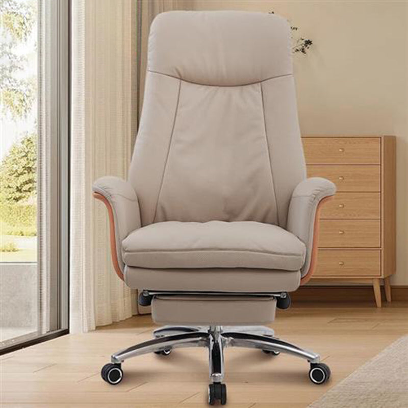 Modern Armless Office Chair Leather Tilt Mechanism Ergonomic Desk Chair with Wheels