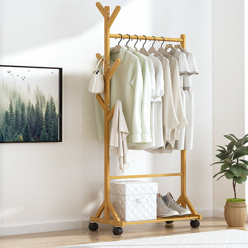 Classic Wood Clothes Hanger Free Standing Coat Rack with Castors