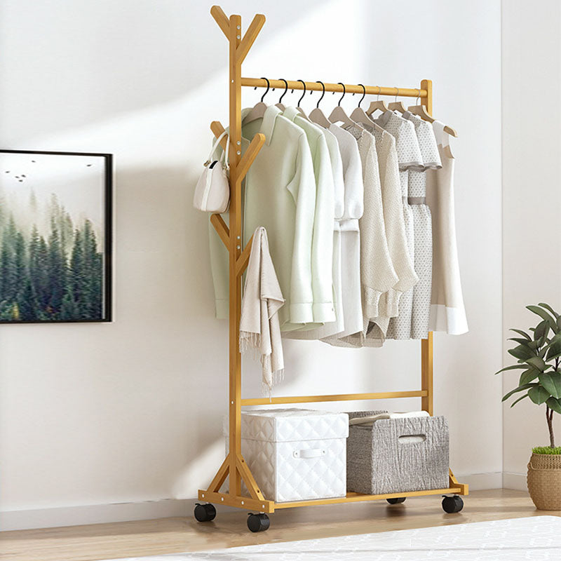 Classic Wood Clothes Hanger Free Standing Coat Rack with Castors