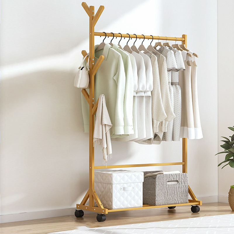 Classic Wood Clothes Hanger Free Standing Coat Rack with Castors