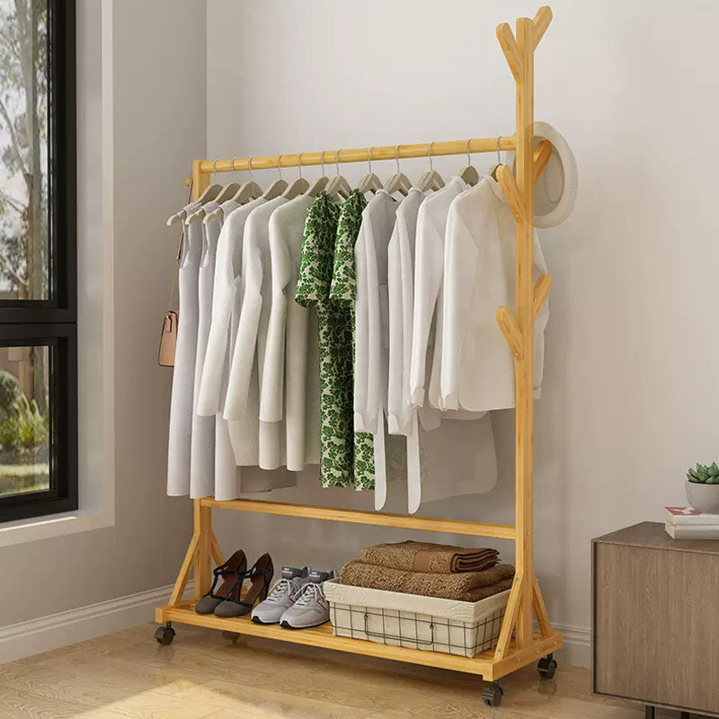 Classic Wood Clothes Hanger Free Standing Coat Rack with Castors