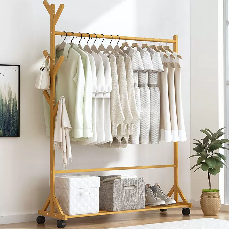 Classic Wood Clothes Hanger Free Standing Coat Rack with Castors