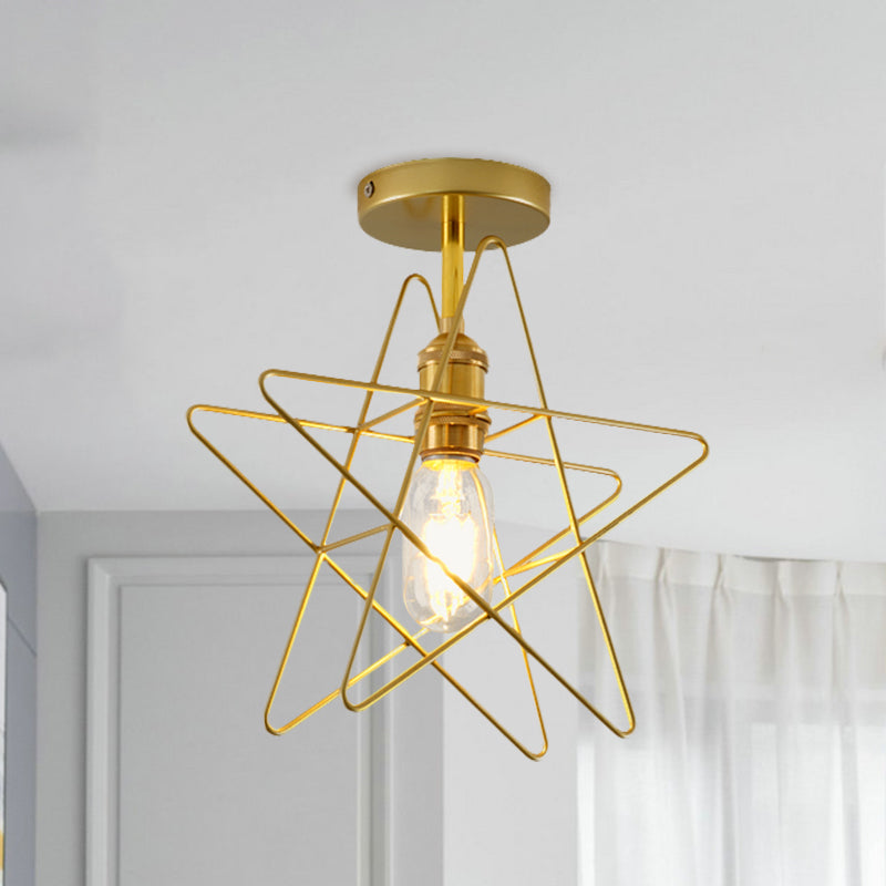 1 Lulb Star Cage semifulco semifulto Light industriale Vintage Nero/Gold Metallic Semi Flush Monte per il corridoio