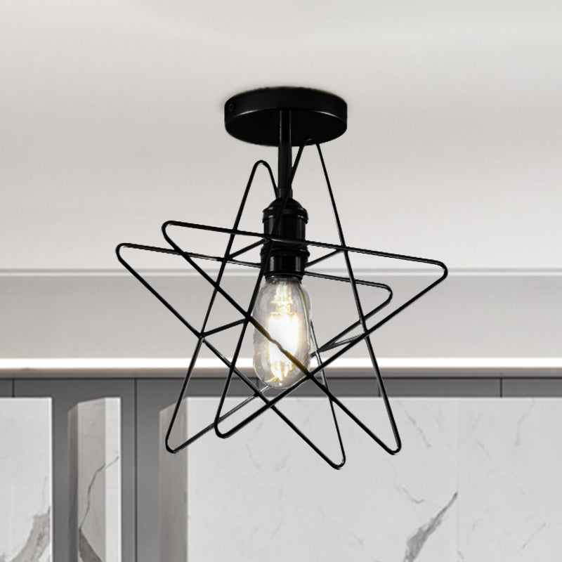 1 Bulbe Star Cage Semi Flush Light Industrial Vintage Black / Gol Metallic Semi Flush Mount Éclairage pour le couloir