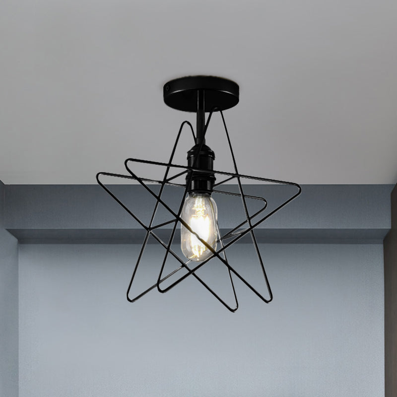 1 Bulbe Star Cage Semi Flush Light Industrial Vintage Black / Gol Metallic Semi Flush Mount Éclairage pour le couloir