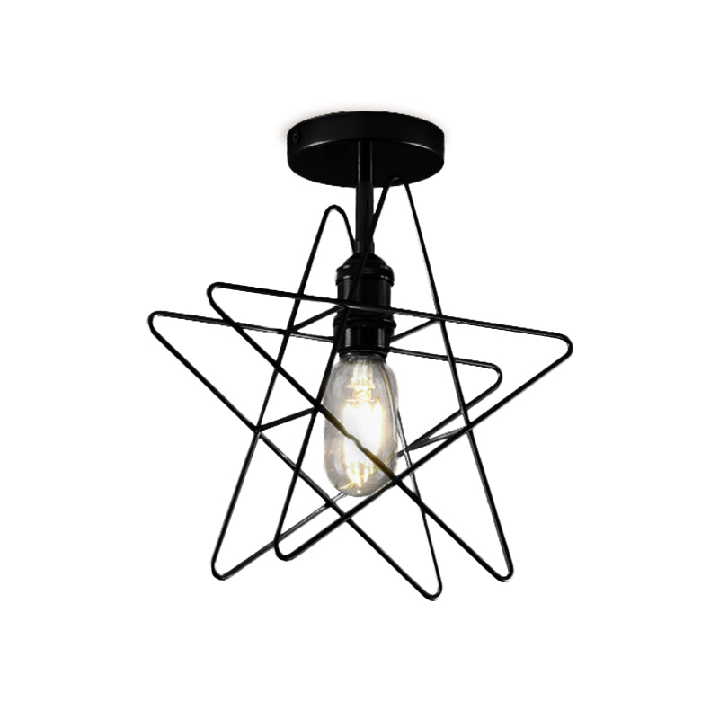 1 Glühbirnenstern Cage Semi Flush Light Industrial Vintage Schwarz/Gold Metallic Semi Flush Mount Lighting für Korridor