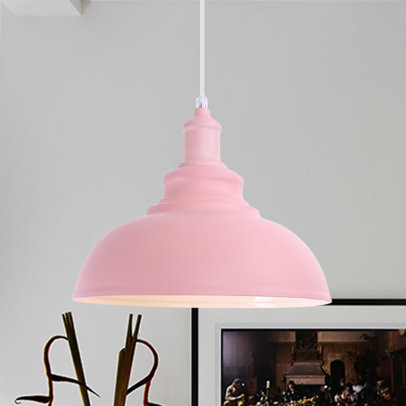 1 Bulb Bowl Hanging Fixture Industrial Stylish Pink/Yellow Metal Pendant Lamp for Living Room