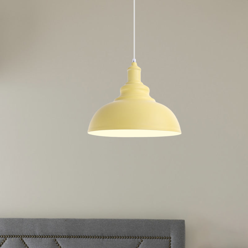 1 Bulb Bowl Hanging Fixture Industrial Stylish Pink/Yellow Metal Pendant Lamp for Living Room