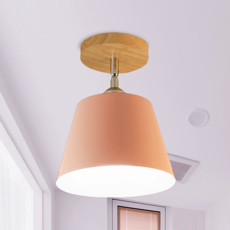 1 Leichte Verjüngte Semi-bündige Pendelleuchte Moderne Grau/Rosa Metall und Holz Verstellbare Decke Licht