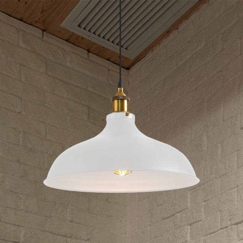 1 bulbe pendant lampe vintage bol luminaire de plafond en métal en noir / blanc pour restaurant