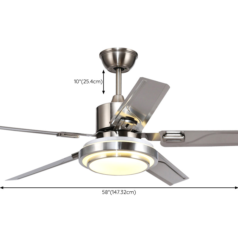 Modern 5-Blade Ceiling Fan Lighting with Stainless Steel for Dining Room