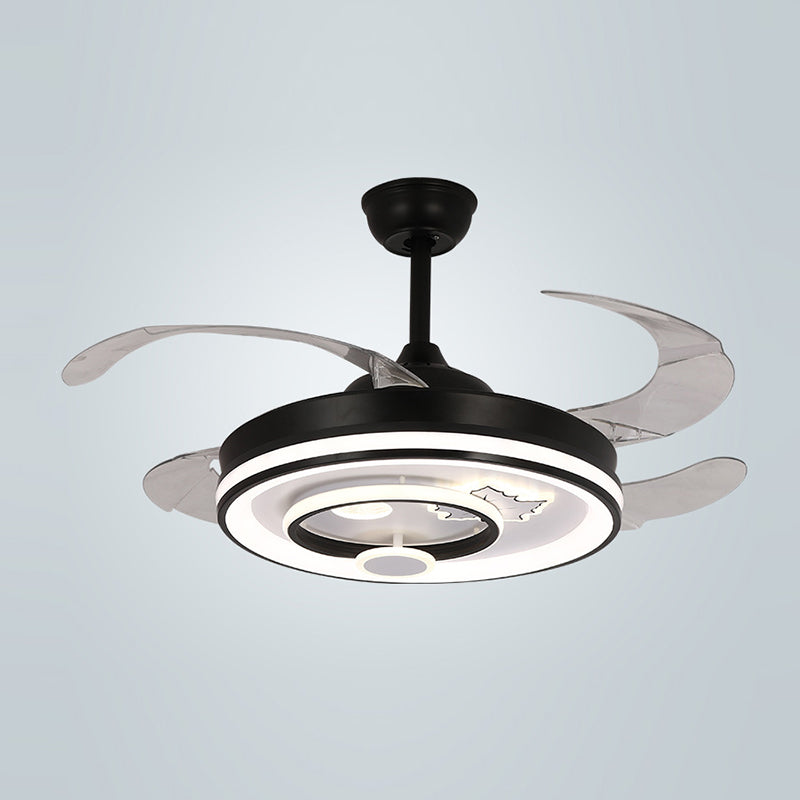 Minimalist LED Ceiling Fan Light Drum Shape Fan Ceiling in Black