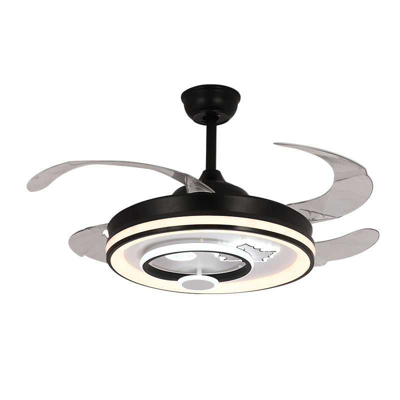 Minimalist LED Ceiling Fan Light Drum Shape Fan Ceiling in Black