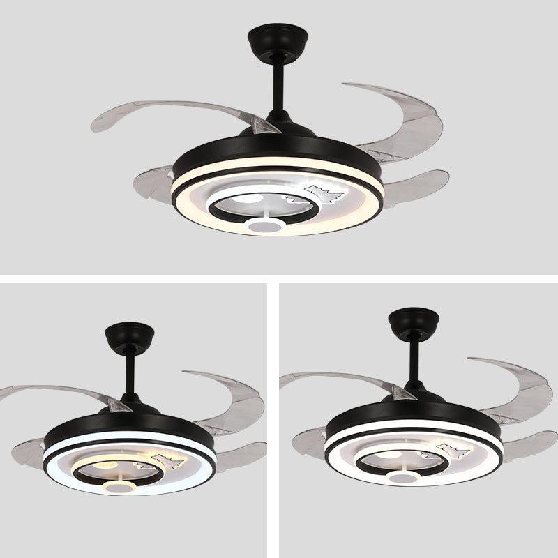 Minimalist LED Ceiling Fan Light Drum Shape Fan Ceiling in Black